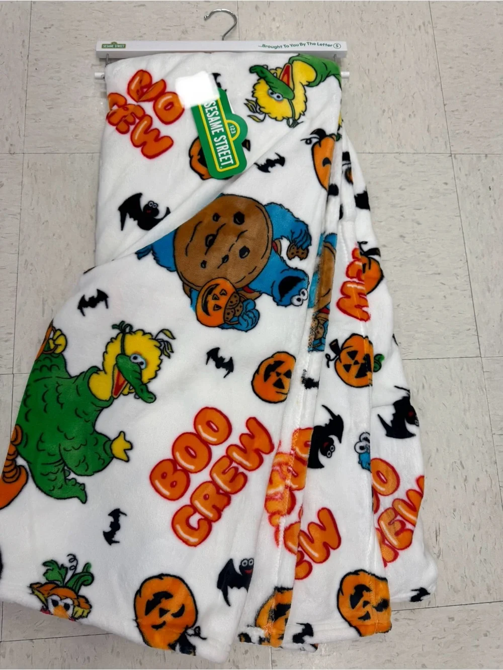 Sesame Street White Halloween Hooded Throw with Orange, Green, Black Accents